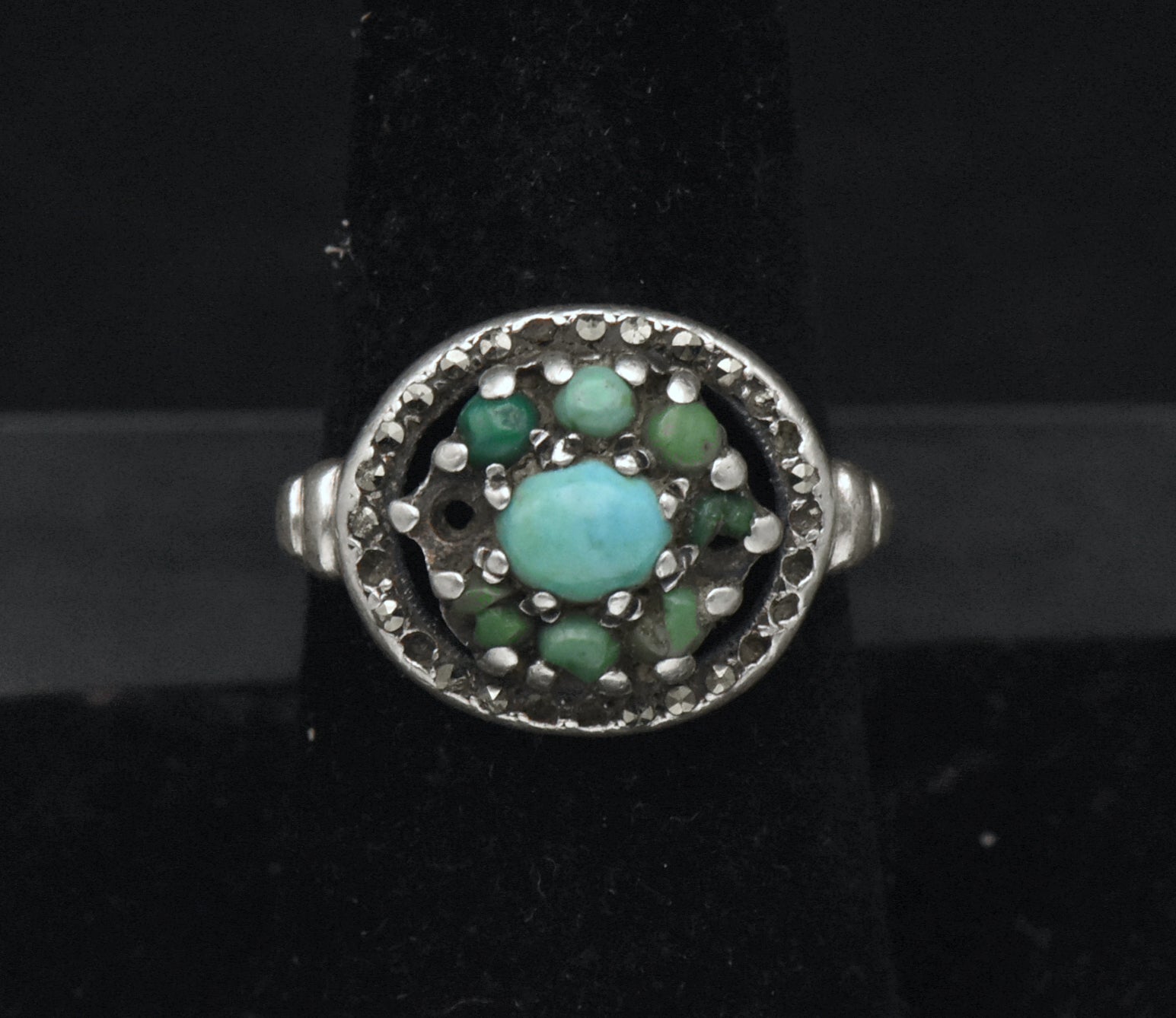 Vintage Sterling Silver Turquoise and Marcasite Ring - Size 7.25