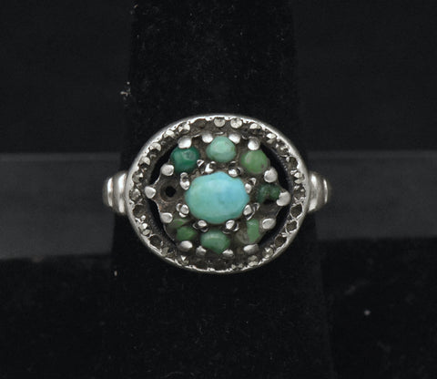 Vintage Sterling Silver Turquoise and Marcasite Ring - Size 7.25