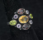 Vintage Handmade Multi-Color Gemstone Sterling Silver Ring - Size 6.25