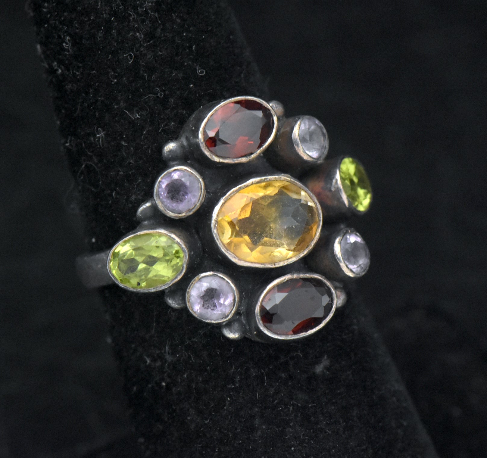 Vintage Handmade Multi-Color Gemstone Sterling Silver Ring - Size 6.25