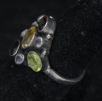 Vintage Handmade Multi-Color Gemstone Sterling Silver Ring - Size 6.25