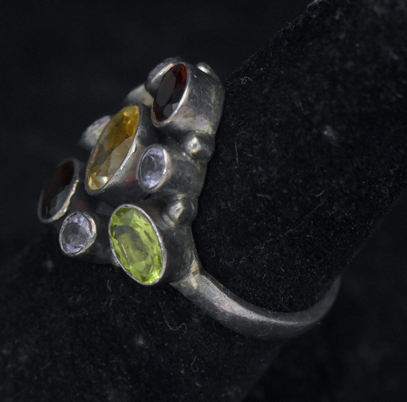 Vintage Handmade Multi-Color Gemstone Sterling Silver Ring - Size 6.25