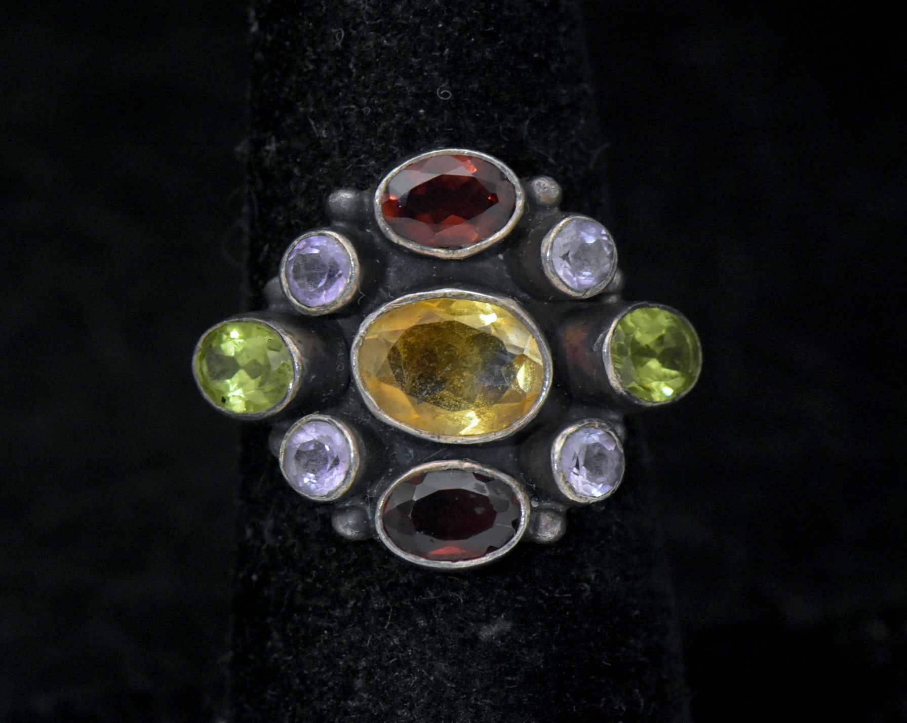 Vintage Handmade Multi-Color Gemstone Sterling Silver Ring - Size 6.25