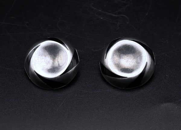 Vintage Handmade Sterling Silver and Black Onyx Clip On Earrings