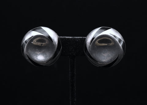 Vintage Handmade Sterling Silver and Black Onyx Clip On Earrings