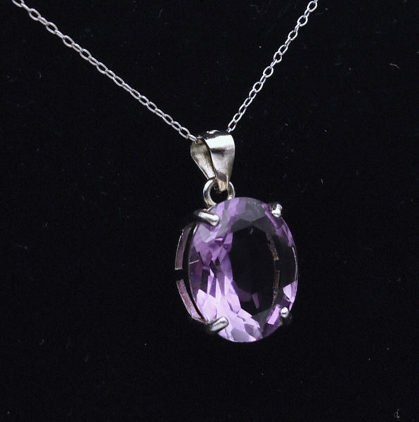 Vintage Amethyst Pendant Sterling Silver Chain Necklace - 18"