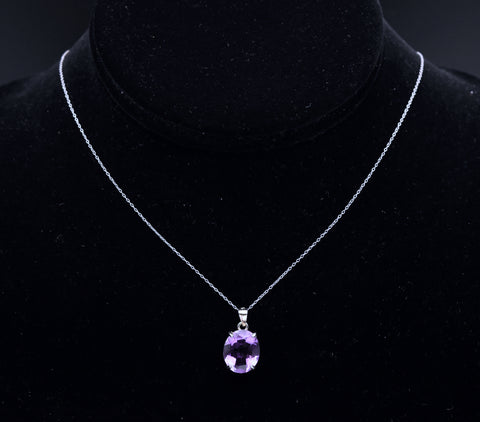 Vintage Amethyst Pendant Sterling Silver Chain Necklace - 18"