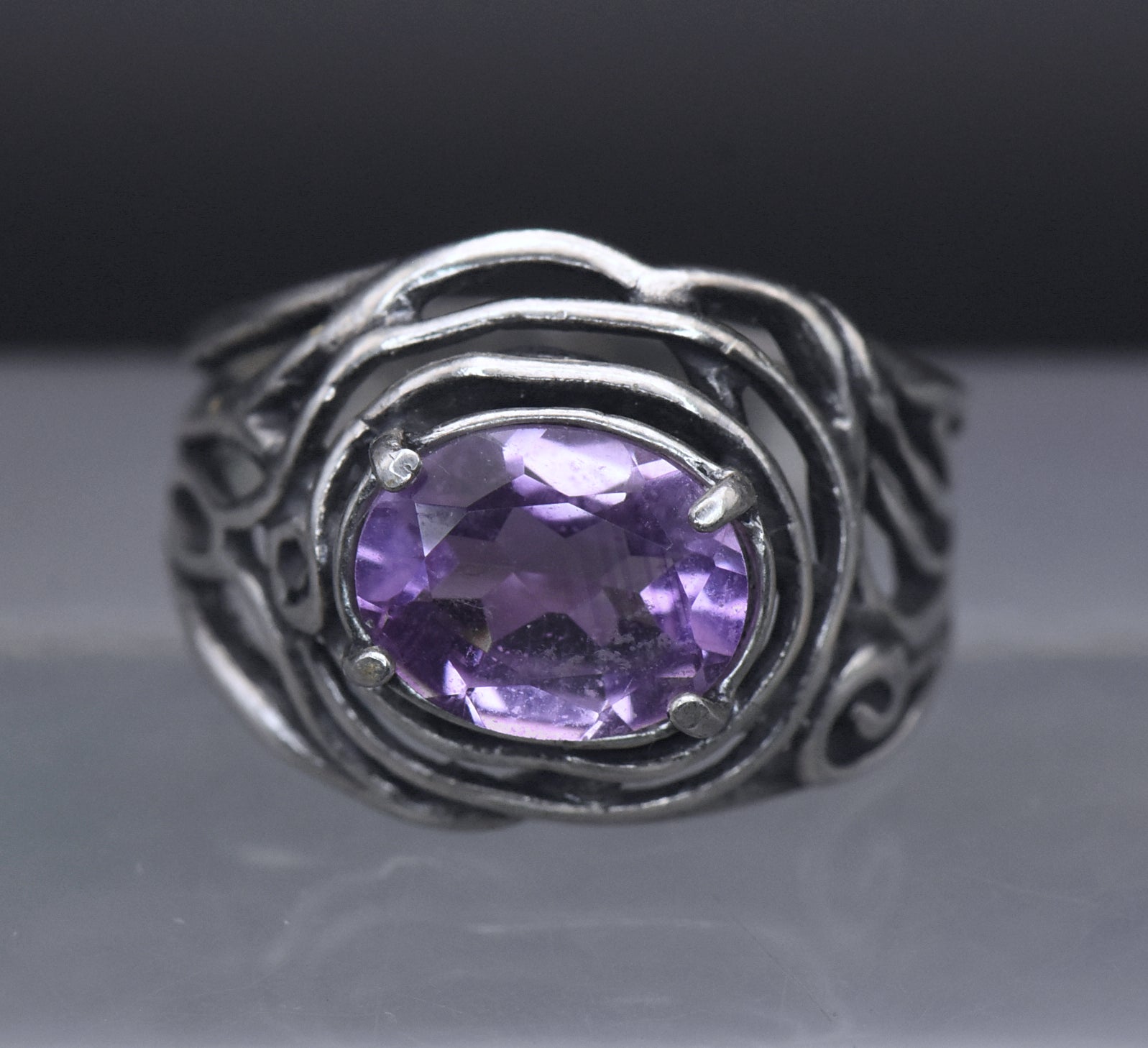 Vintage Amethyst Sterling Silver Ring - Size 8