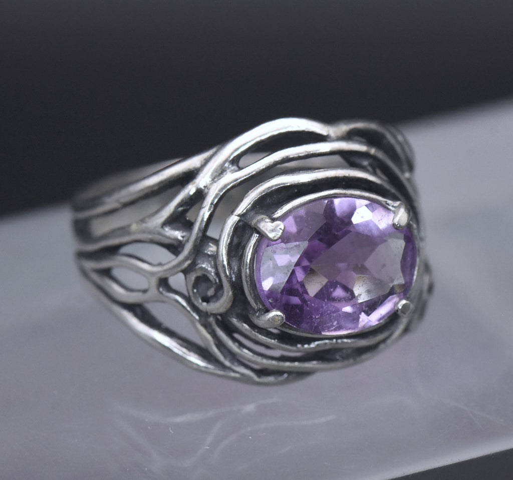 Vintage Amethyst Sterling Silver Ring - Size 8