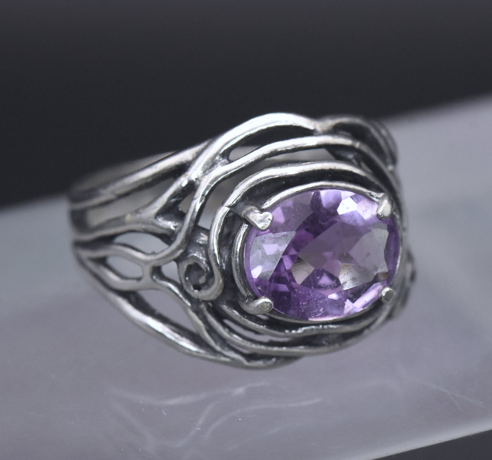 Vintage Amethyst Sterling Silver Ring - Size 8