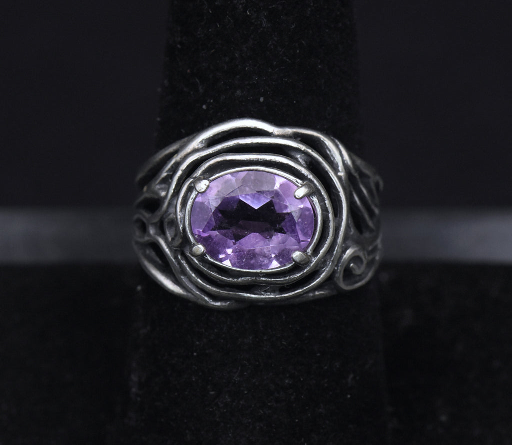 Vintage Amethyst Sterling Silver Ring - Size 8