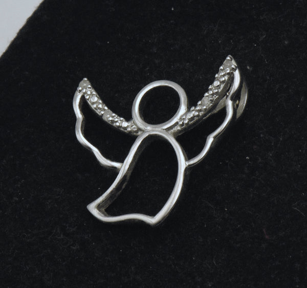 Vintage Sterling Silver and Diamonds Angel Pendant