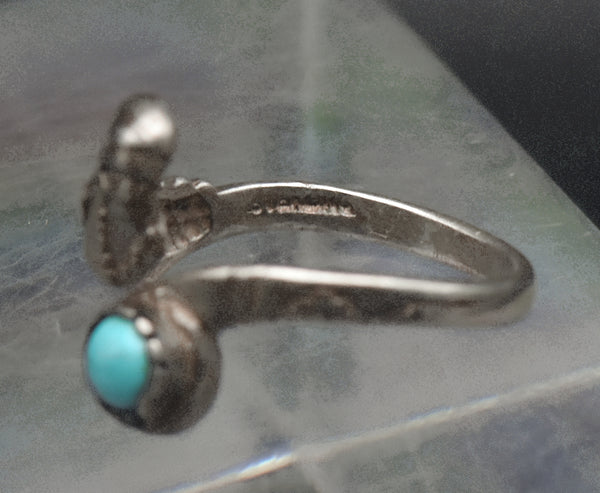 Vintage Sterling Silver and Turquoise Native American Female Bypass Band - Size 7.75+