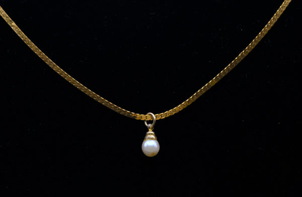 Napier - Gold Tone Chain Necklace with Faux Pearl Pendant - 23.5"