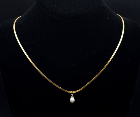 Napier - Gold Tone Chain Necklace with Faux Pearl Pendant - 23.5"