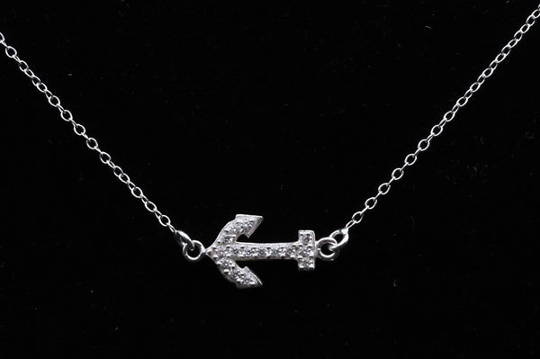 Sterling Silver Anchor Rhinestone Pendant Chain Necklace - 18"
