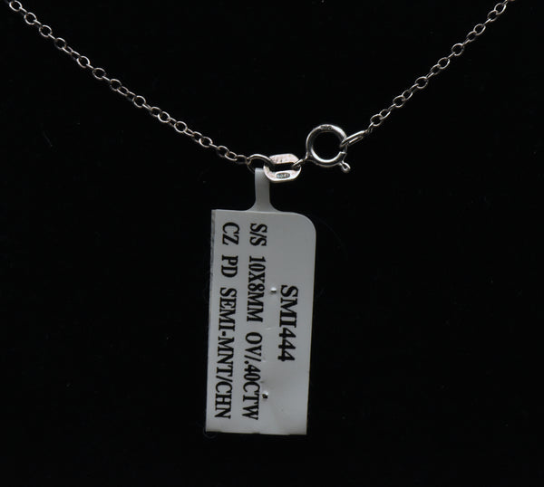 NOS Sterling Silver and Cubic Zirconia Semi-Mount Pendant on Chain Necklace - 19"