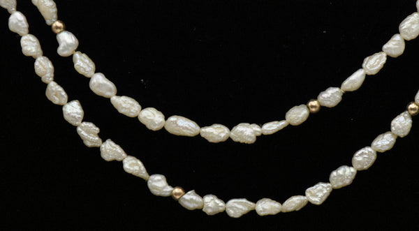 Freshwater Rice Pearl and Gold Bead Necklace - 32"