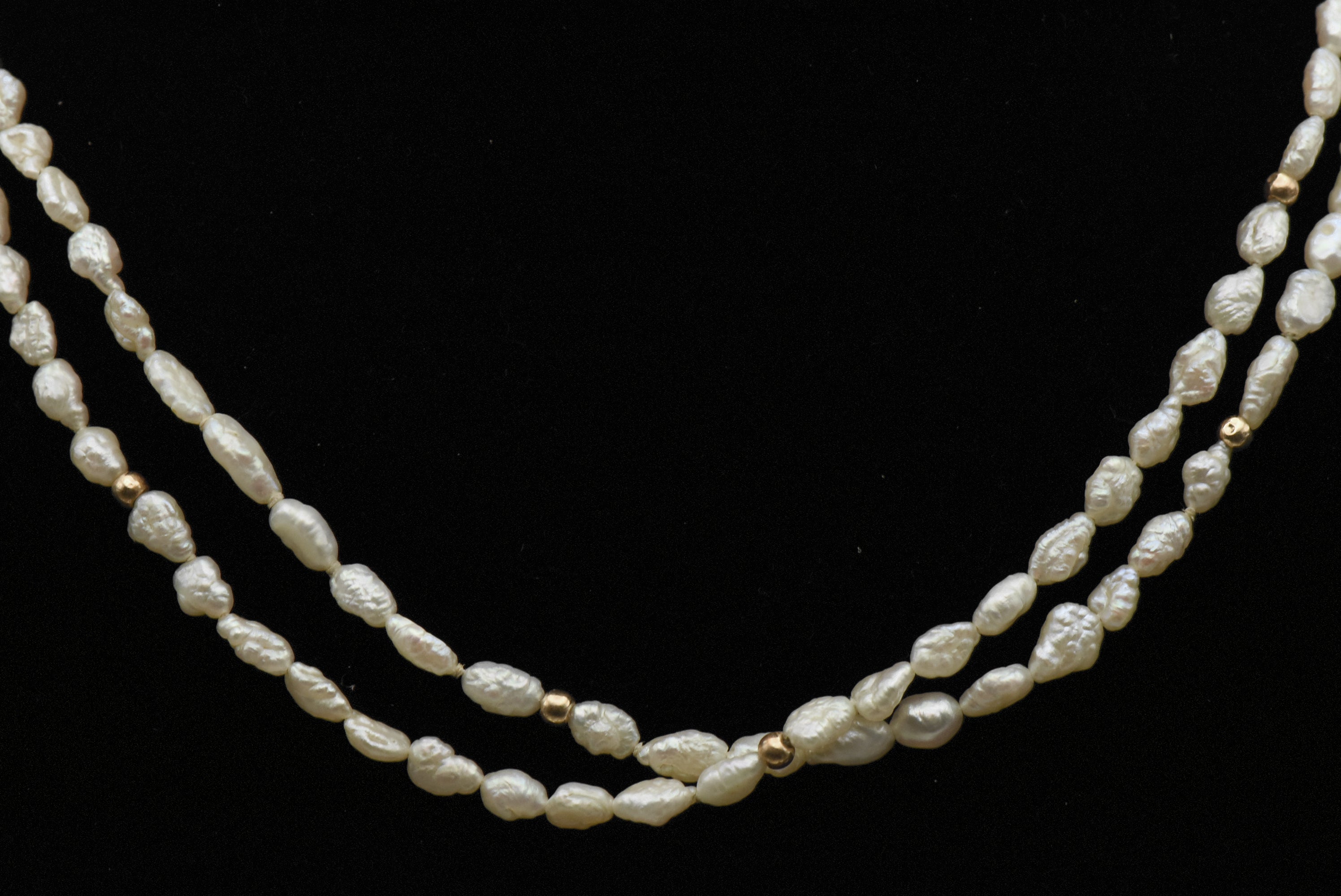 Freshwater Rice Pearl and Gold Bead Necklace - 32"