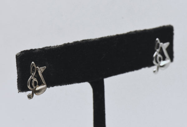 Beau - Vintage Sterling Silver Musical Symbol Stud Earrings - READ DESCRIPTION