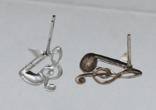 Beau - Vintage Sterling Silver Musical Symbol Stud Earrings - READ DESCRIPTION