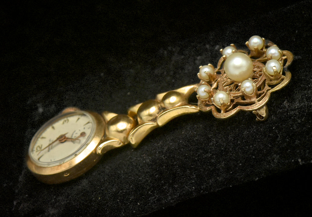 Norstel & C. - Vintage 18k Gold and Pearls Lapel Watch