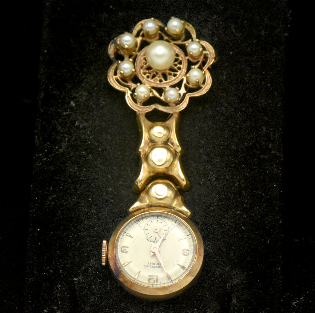 Norstel & C. - Vintage 18k Gold and Pearls Lapel Watch