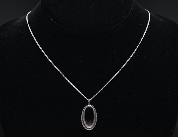 Vintage Handmade Black Onyx Pendant on Sterling Silver Chain  Necklace - 18.25"