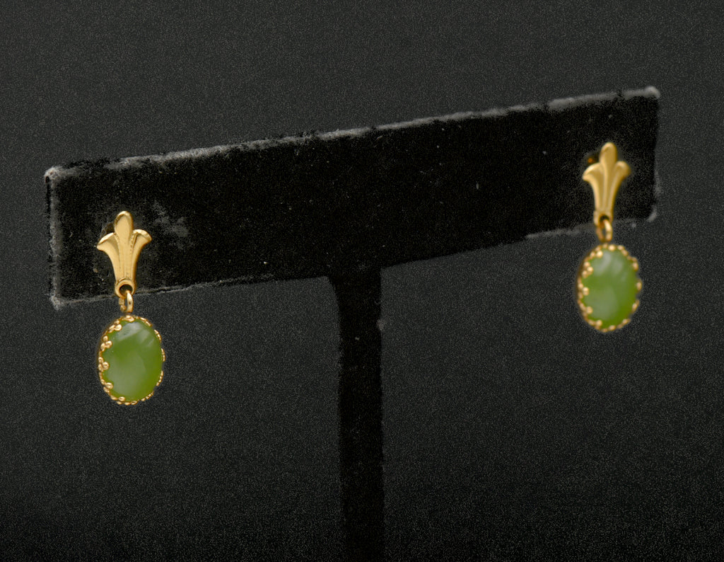 Vintage 14k Gold with Nephrite Earrings