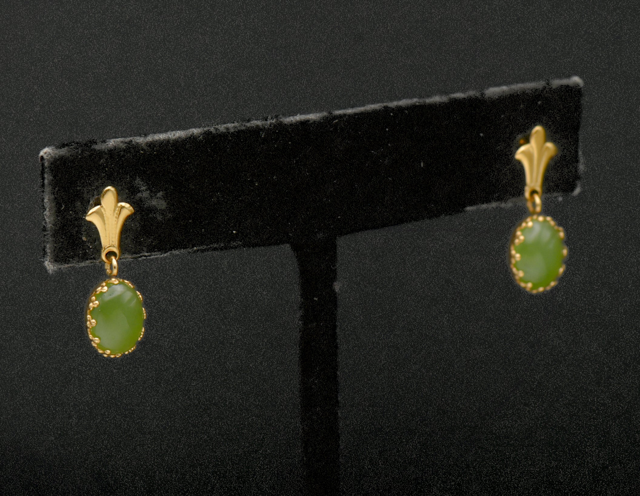 Vintage 14k Gold with Nephrite Earrings