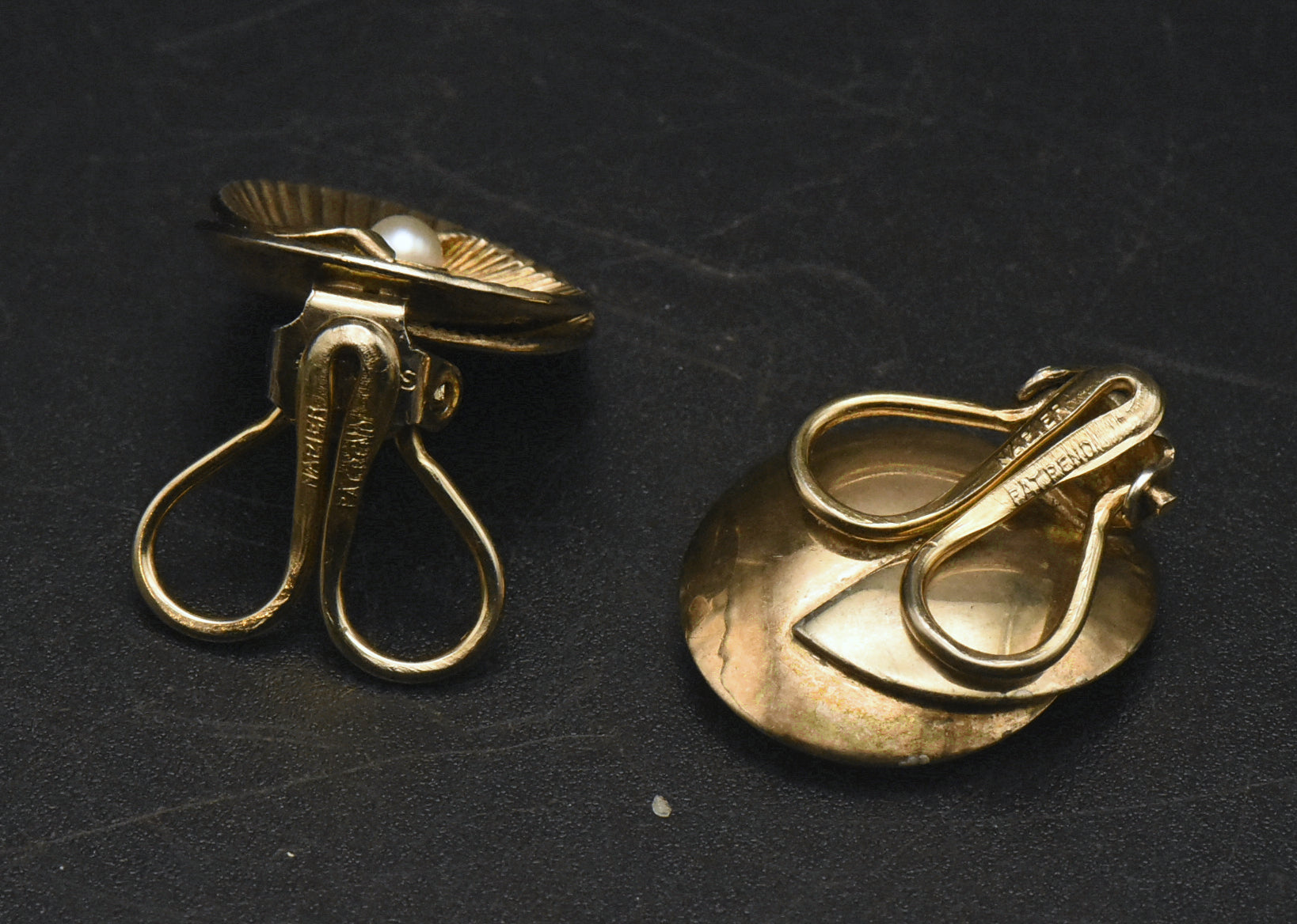 Napier - Vintage Sterling Silver Gold Tone Imitation Pearl Clip On Earrings