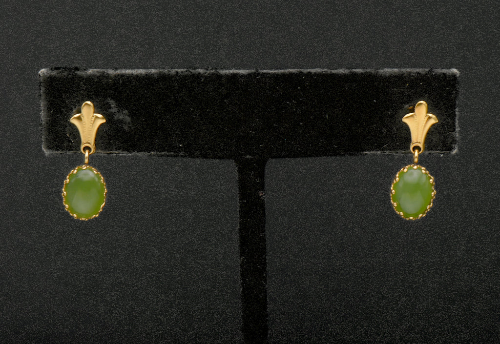 Vintage 14k Gold with Nephrite Earrings