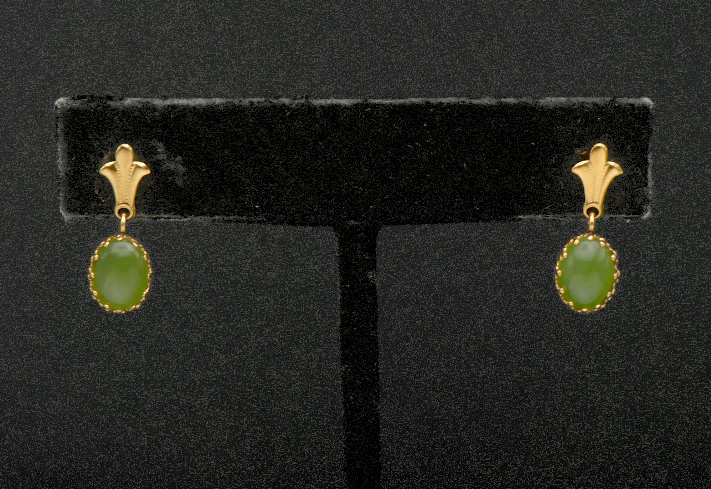 Vintage 14k Gold with Nephrite Earrings