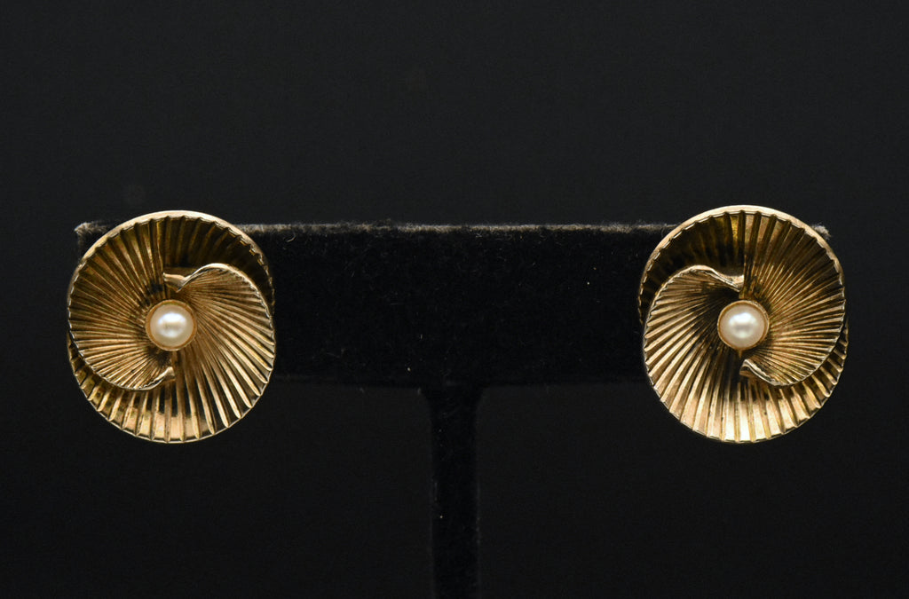 Napier - Vintage Sterling Silver Gold Tone Imitation Pearl Clip On Earrings