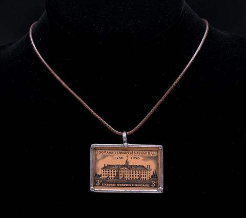 Vintage 200th Anniversary of Nassau Hall Stamp Sterling Silver Pendant Necklace