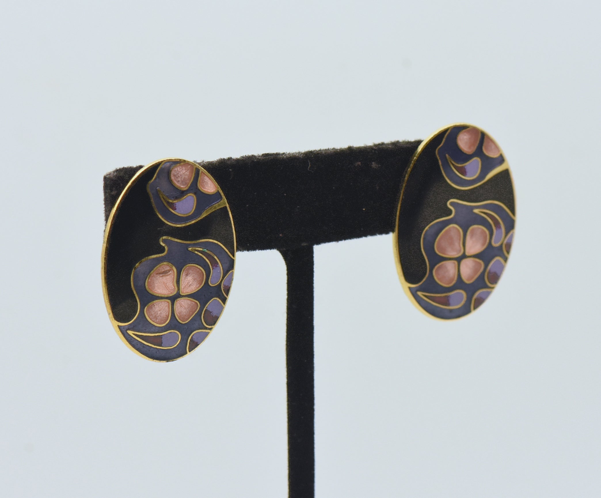 Vintage Enamel Abstract Floral Design Earrings