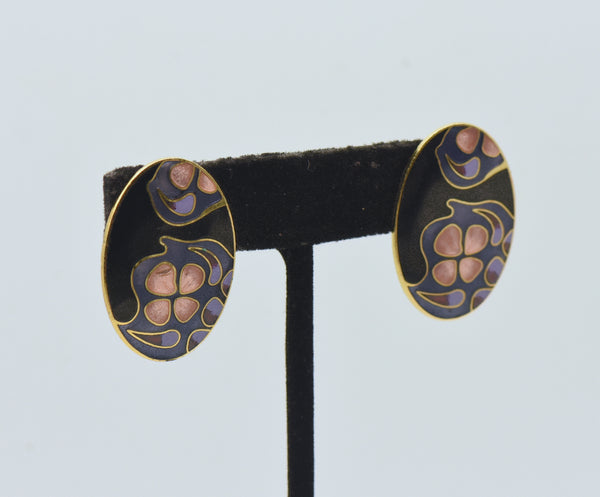 Vintage Enamel Abstract Floral Design Earrings