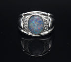 Vintage Opal Triplet and Diamonds Sterling Silver Ring - Size 9.25