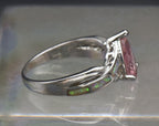 Vintage Pink Crystal and Opal Sterling Silver Ring - Size 8