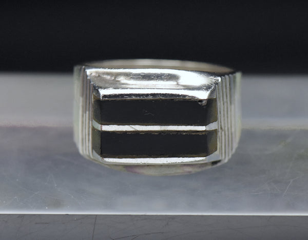 Vintage Handmade Sterling Silver Black Onyx Ring - Size 11