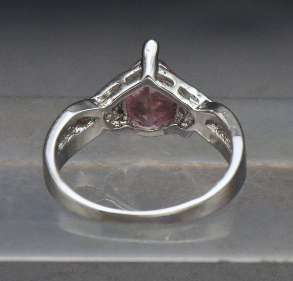 Vintage Pink Crystal and Opal Sterling Silver Ring - Size 8