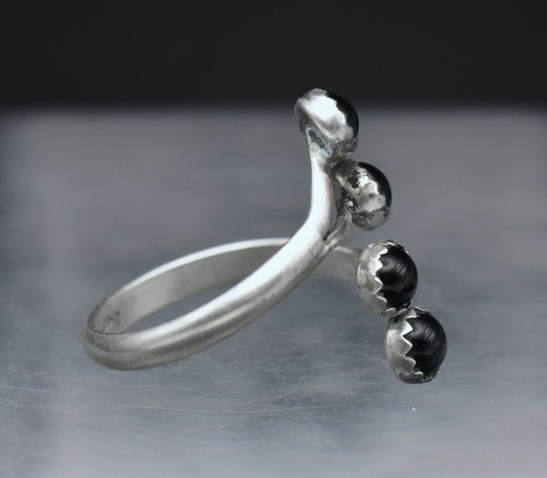 Vintage Handmade Black Onyx Sterling Silver Bypass Ring