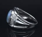 Vintage Opal Triplet and Diamonds Sterling Silver Ring - Size 9.25