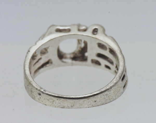 Vintage Brutalist Oval Cut Semi-Mount Sterling Silver Ring - Size 5.75