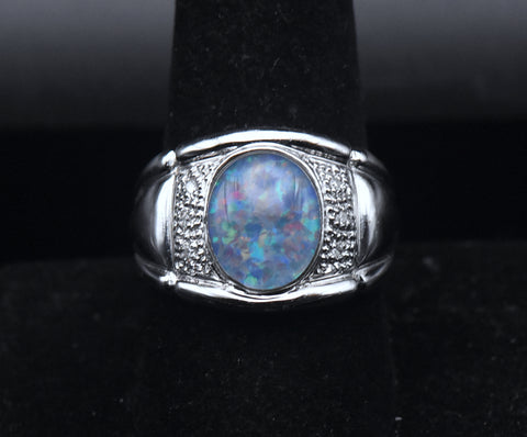 Vintage Opal Triplet and Diamonds Sterling Silver Ring - Size 9.25