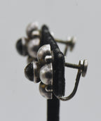 Vintage Handmade Silver and Obsidian Screw Back Earrings