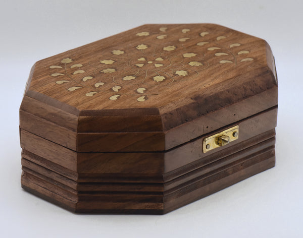Vintage Wood and Brass Jewelry Box