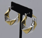 Vintage Sterling Silver and Gold Tone Octagonal Hoop Earrings