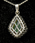 Vintage Opal and Diamonds Sterling Silver Pendant Chain Necklace - 20 Inches