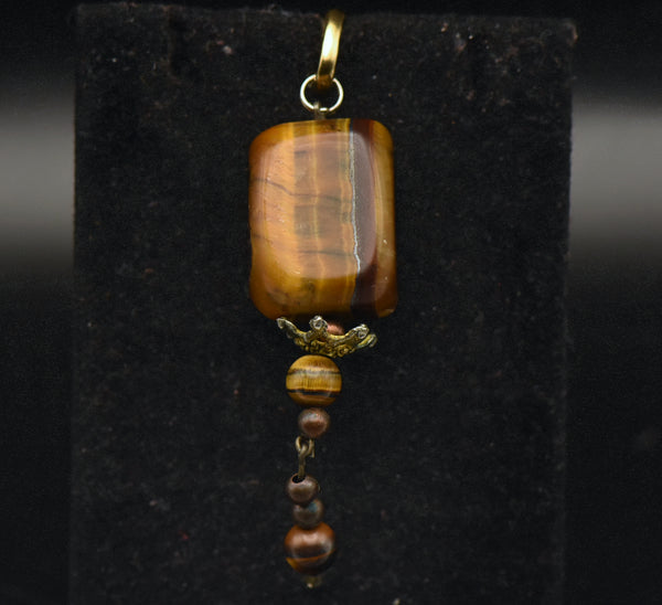 Vintage Tiger's Eye with 14K Gold Italian Bail Pendant